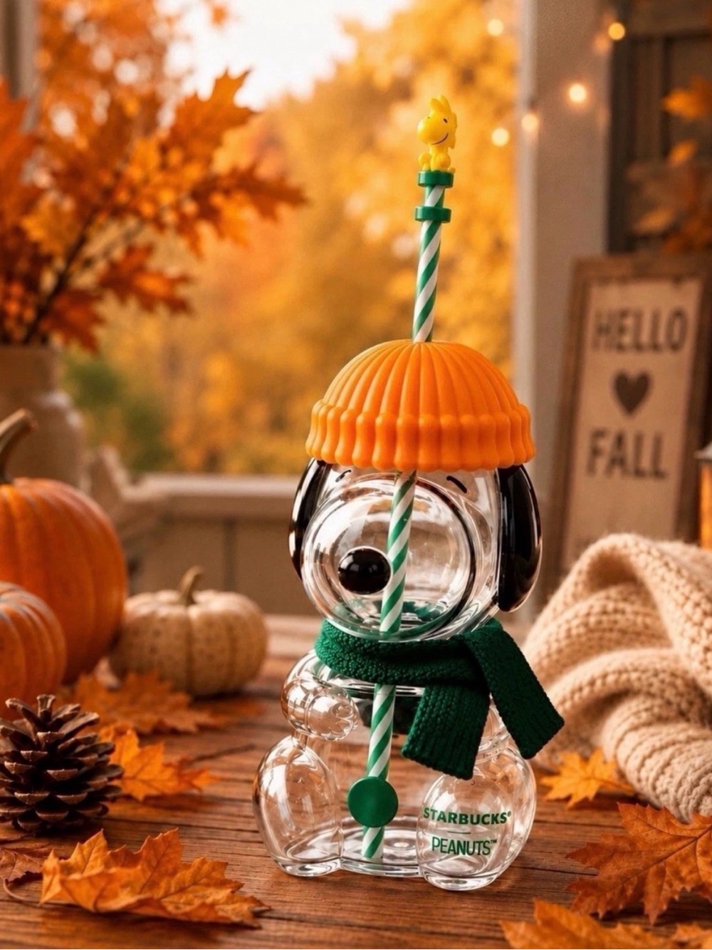 *Limited Edition *Starbucks Peanuts Snoopy Fall Glass Tumbler with Straw